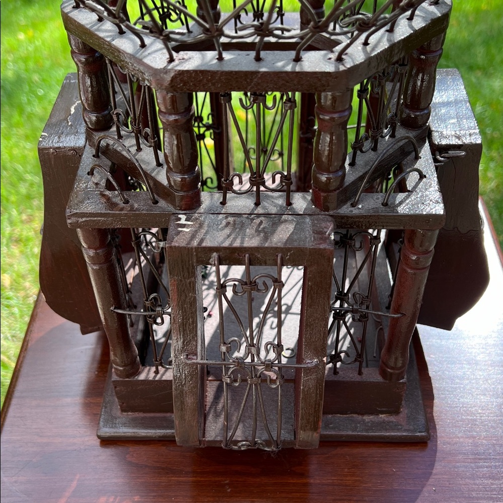 Antique Victorian Style Hot Air Balloon Shaped Wood Wire Decorative Birdcage - Picture 9 of 17